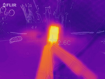 Voltlog T10 bulb viewed with thermal camera